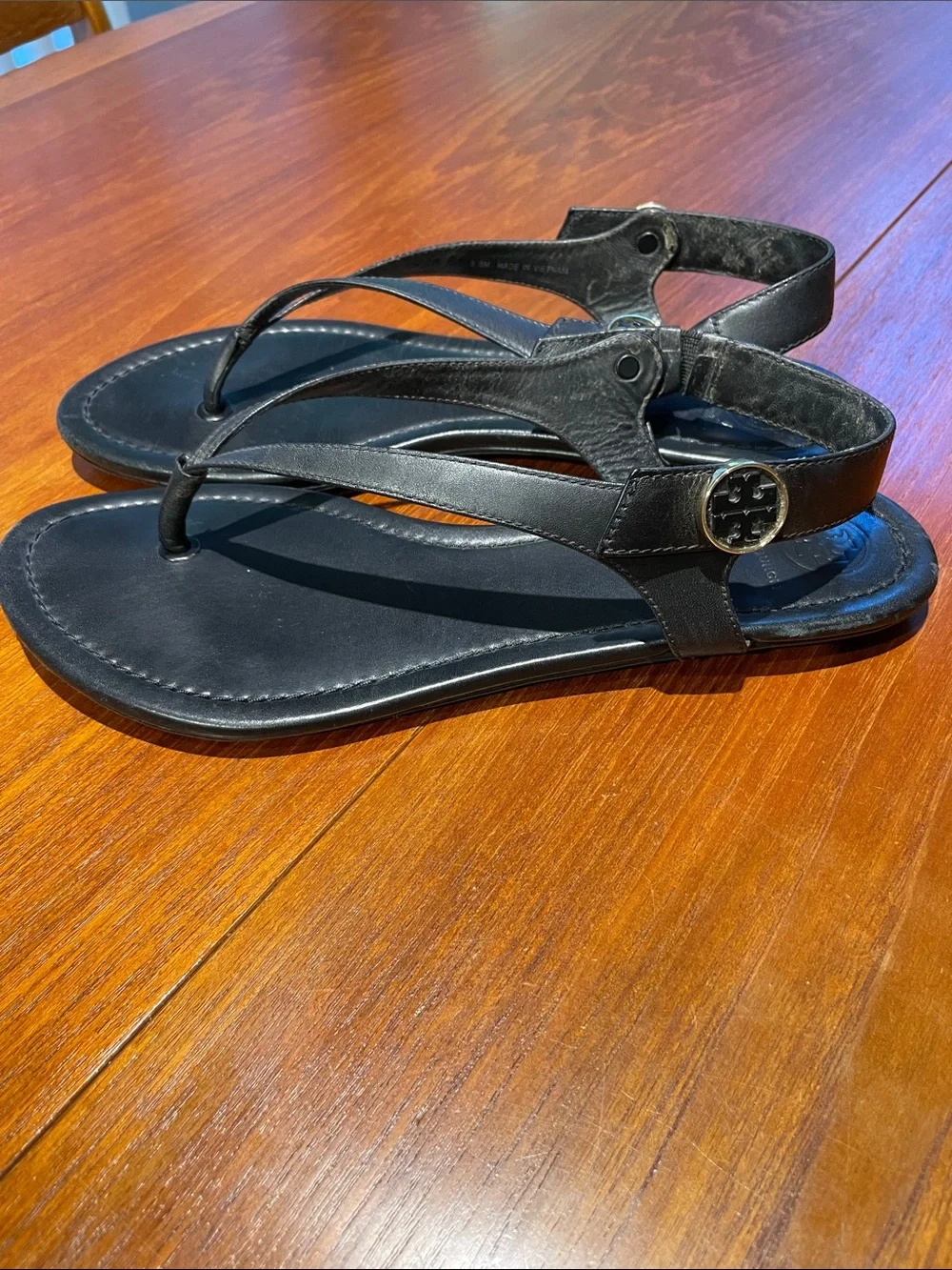 Tory Burch black leather Minnie travel convertible thong sandals 8.5